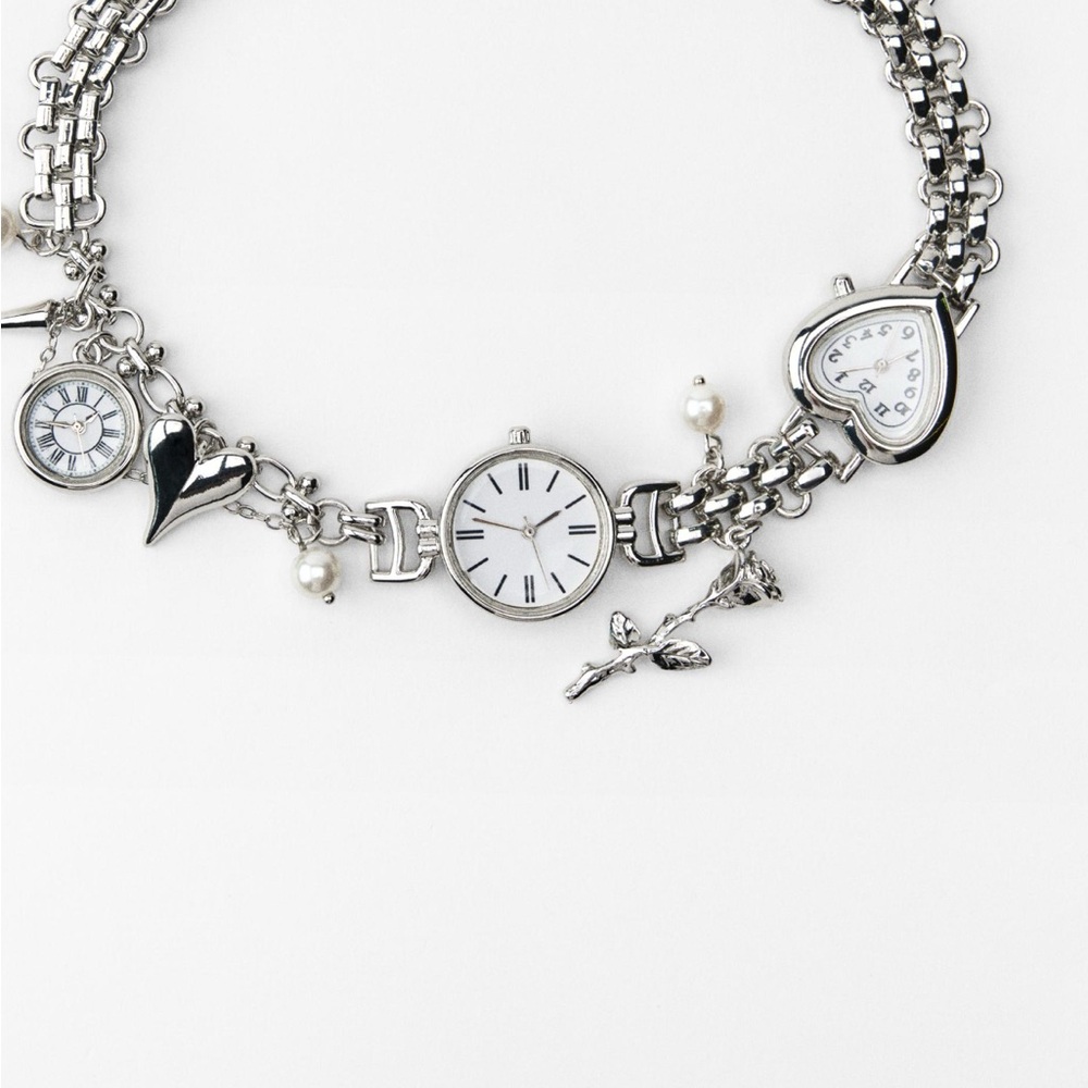 Zara Silver Charm Necklace with Watches